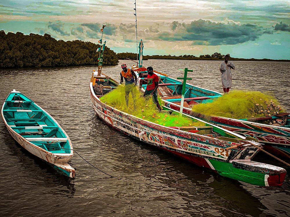 Le piroghe colorate nel Sine Saloum