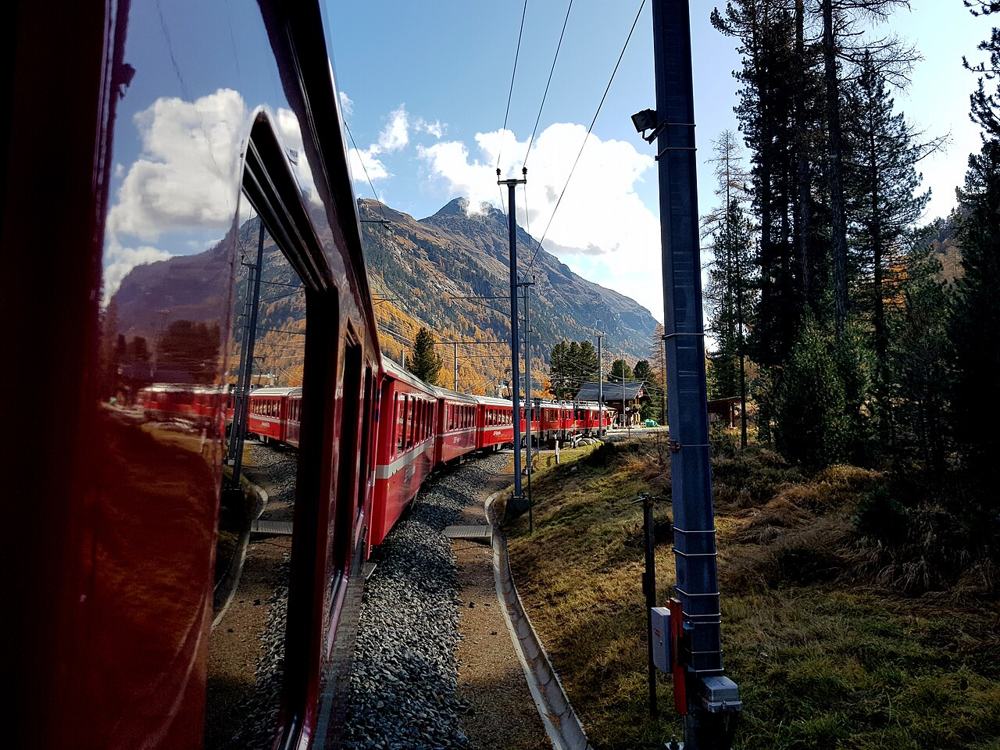 Il trenino rosso visto dal finestrino, in curva